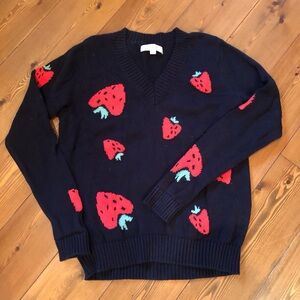LOFT Navy Strawberry V Neck Sweater Women’s M